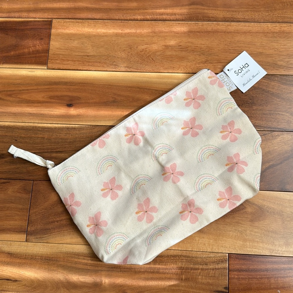 Soha living Hawaiian Hibiscus and rainbow cosmetic bag Large NWT Makeup Misc